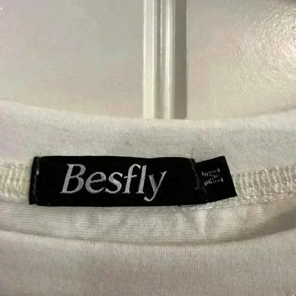 BESFLY WOMENS SOFT CREWNECK CUFFED SHORT SLEEVE TOP LIGHTWEIGHT OFF WHITE SIZE M - Picture 4 of 9